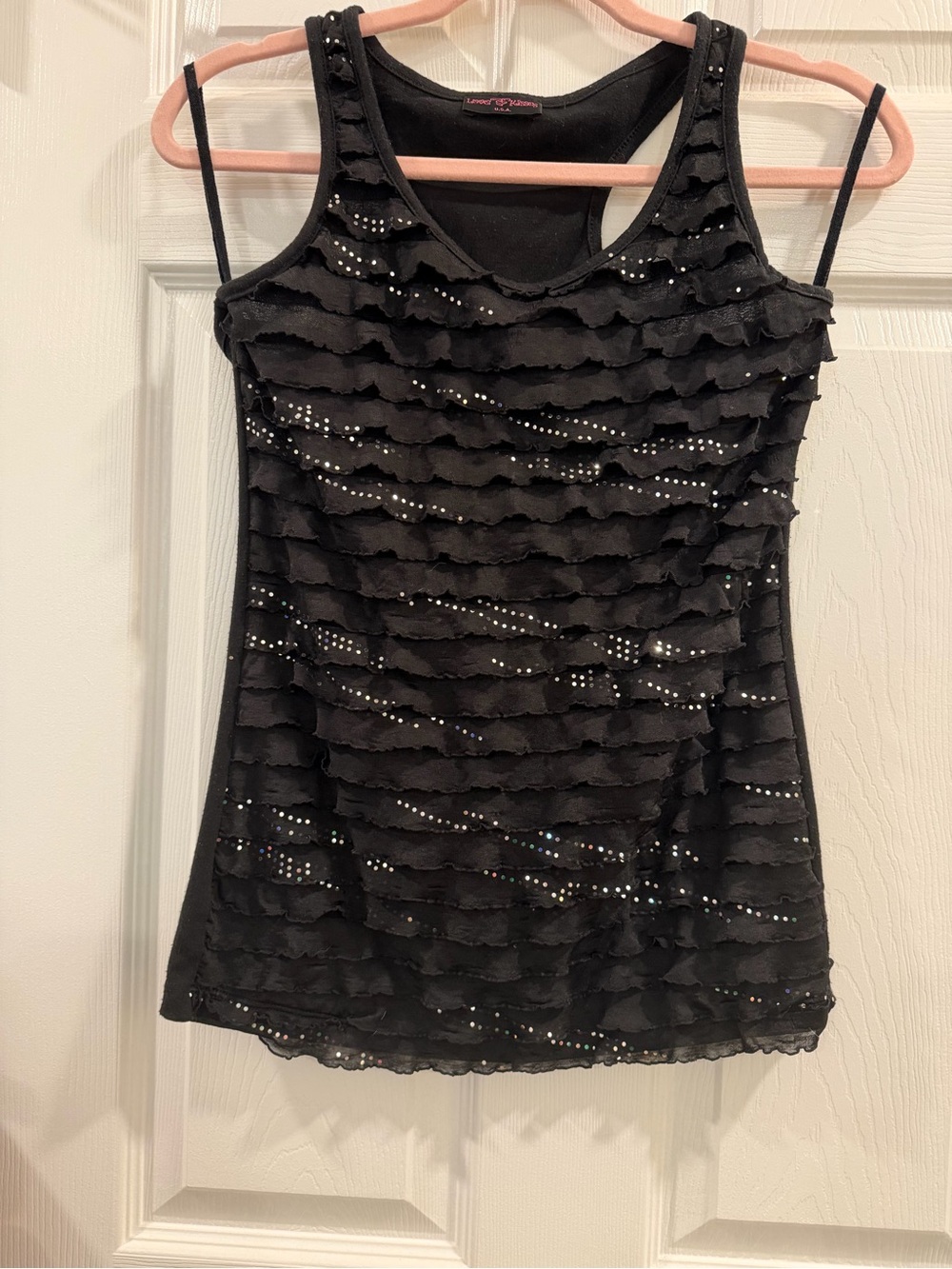 Source Unknown Black Ruffle Tank with Sparkle Studs